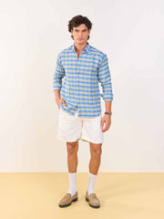 Blue & Green Checked Irish Linen Shirt